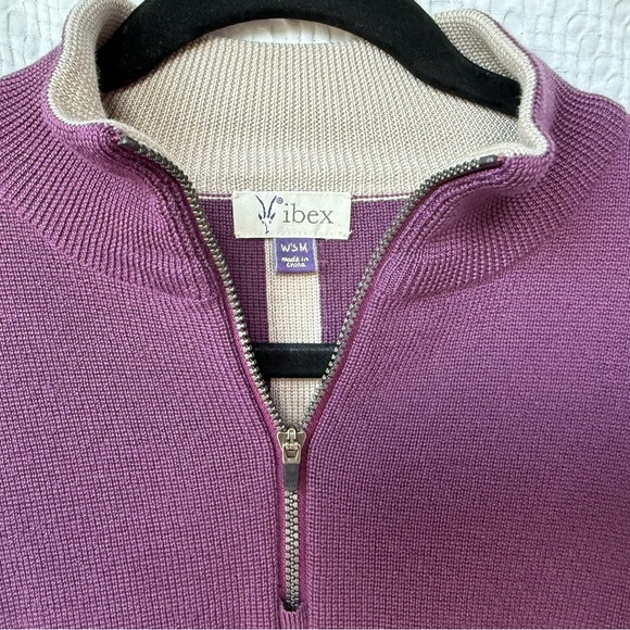Ibex Superwash Merino Wool Quarter Zip Sweater in Plum Size M - Picture 1 of 7